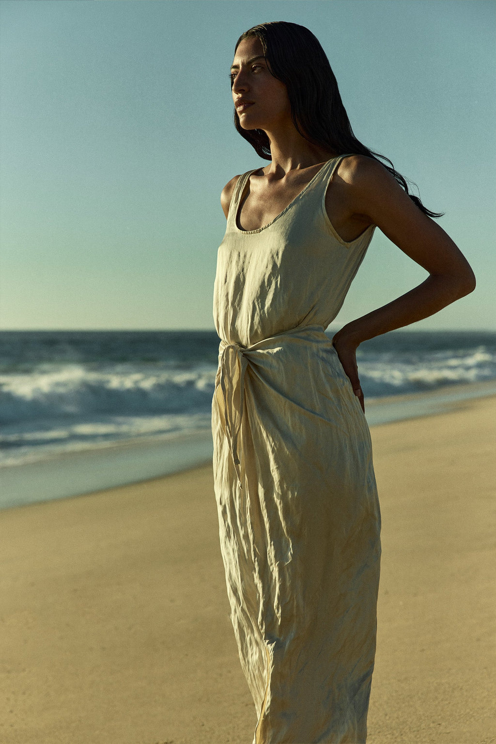 D.K. Midi Wrap Dress in Lustrous Crinkle Weave