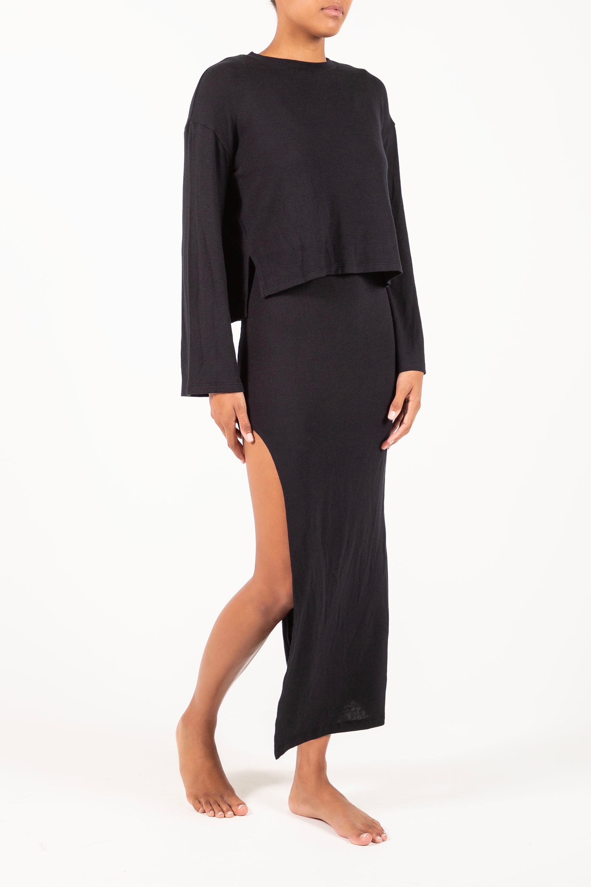 Bell Sleeve Boxy Crop Sweater in Modal Knit