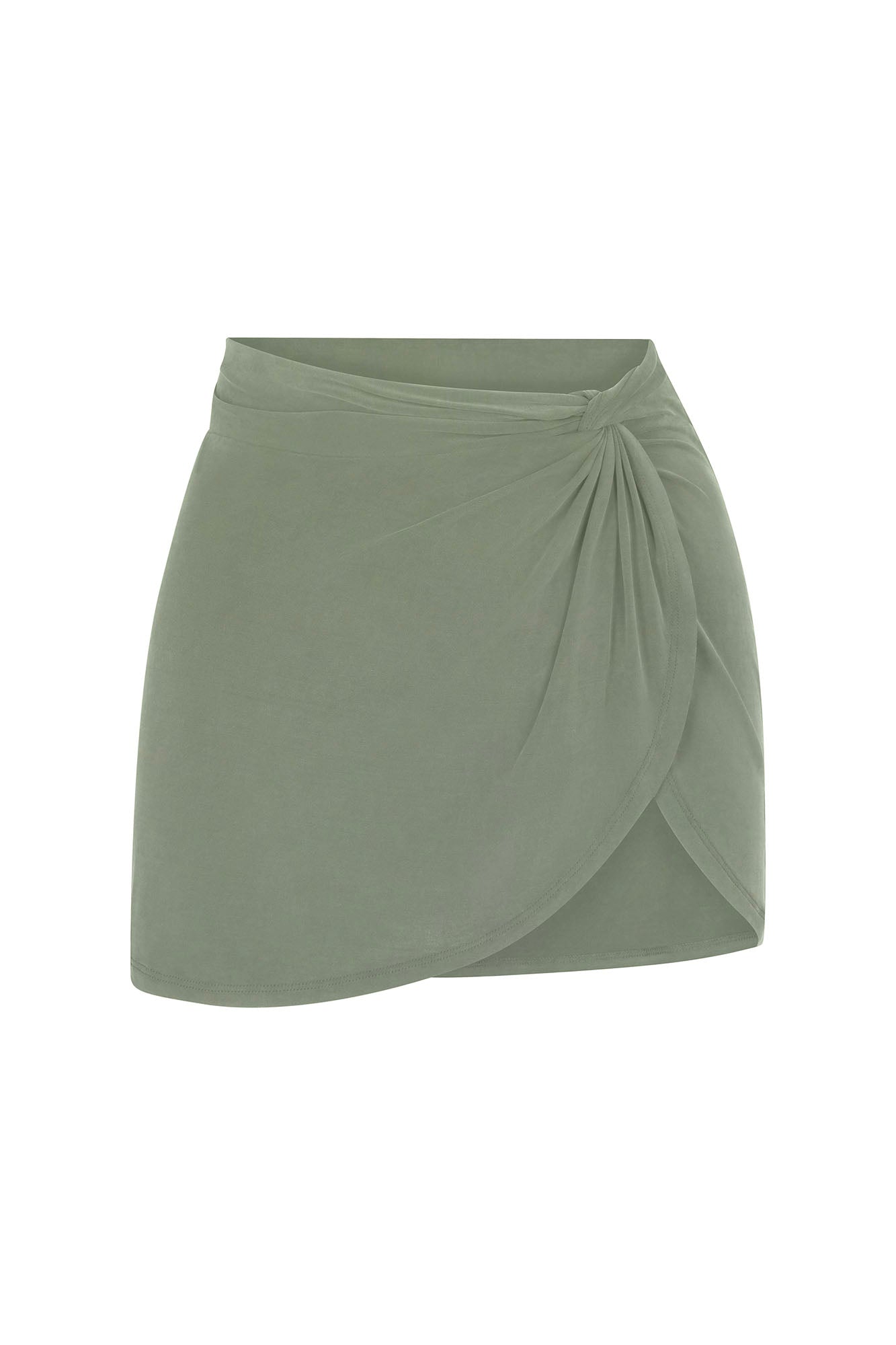 Knot Draped Mini Skirt in Luxe Cupro Jersey