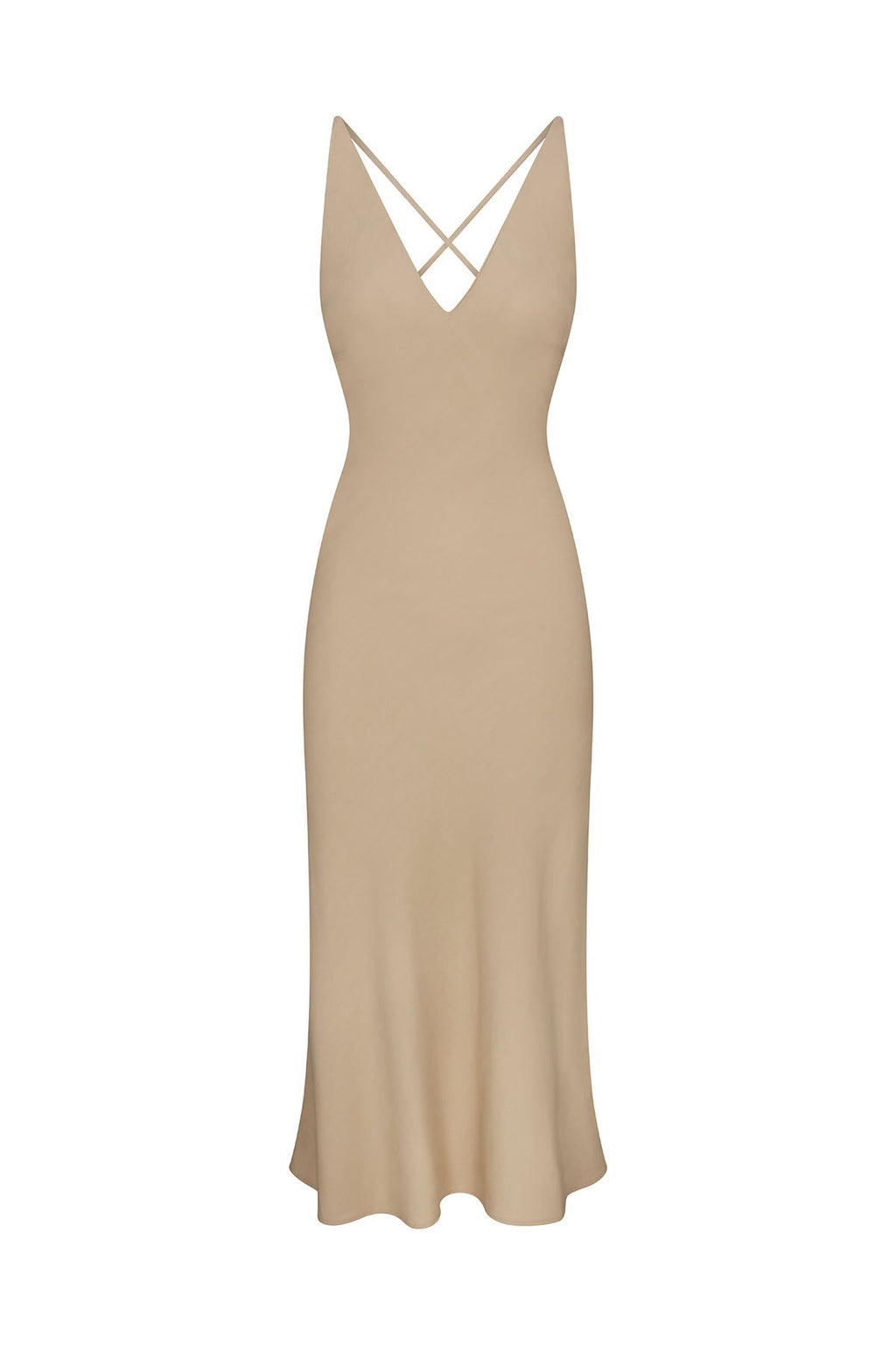 Plunging Bias-Cut Dress in Stretch Twill