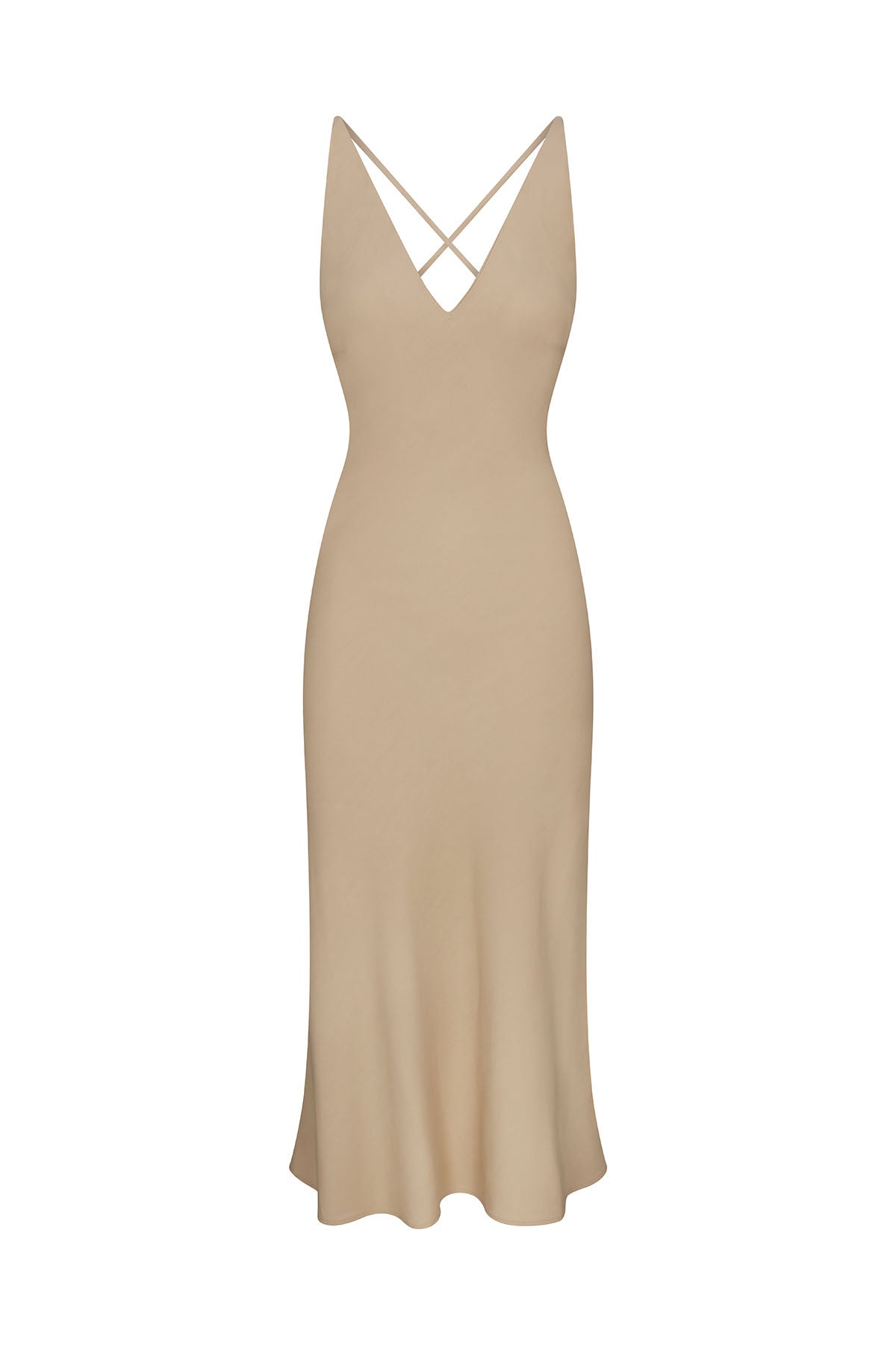 Plunging Bias-Cut Dress in Stretch Twill