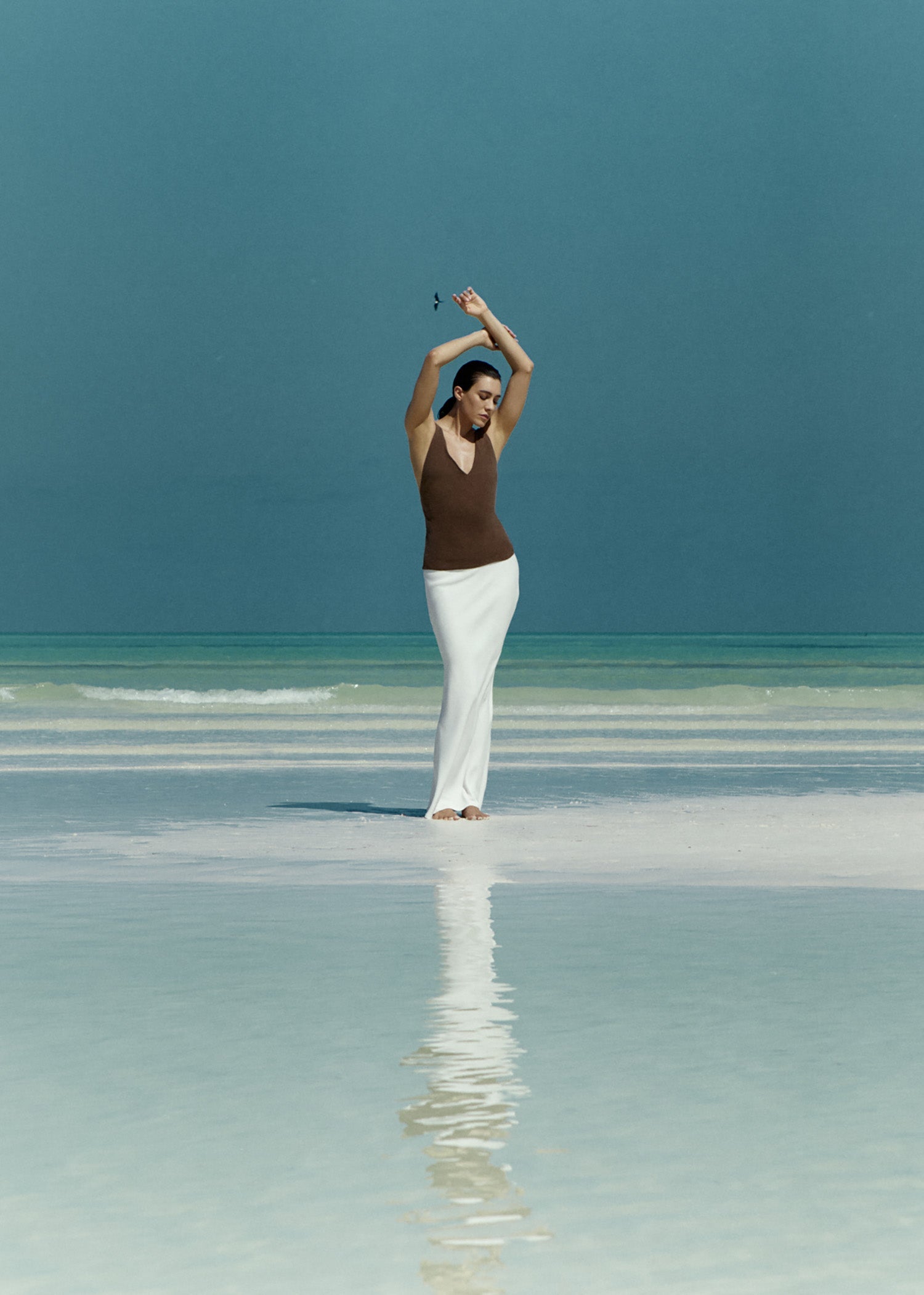 Plunging Bias-Cut Top in Stretch Suiting