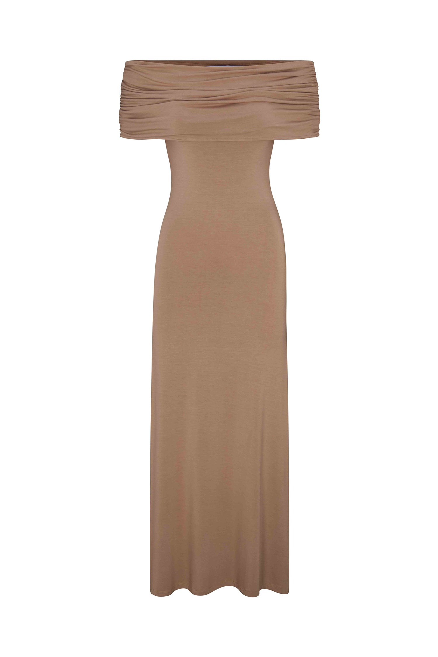 Ruched Off-The-Shoulder Maxi Dress in Compact Jersey