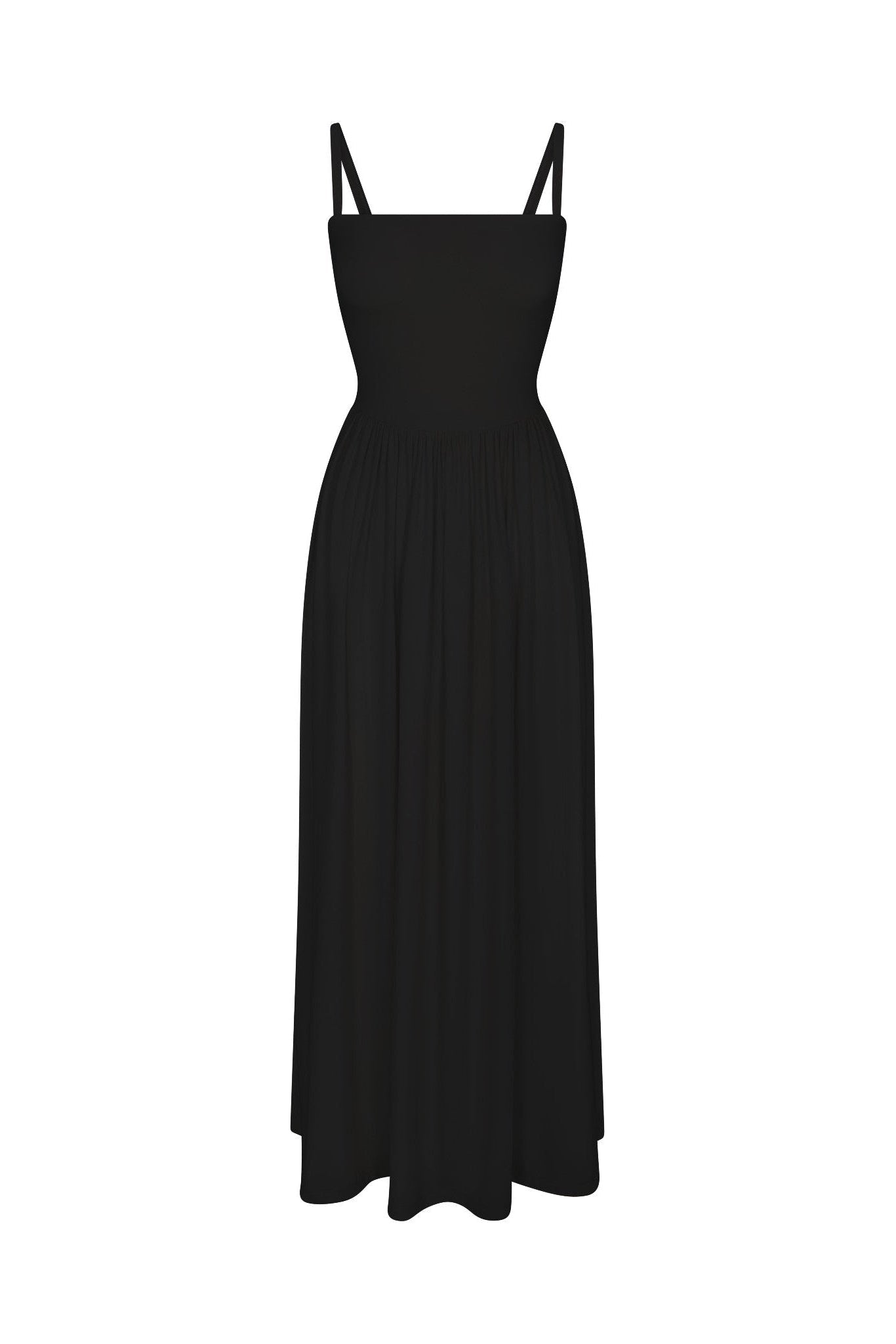 Square Neck Gathered A-Line Maxi Dress in Compact Jersey