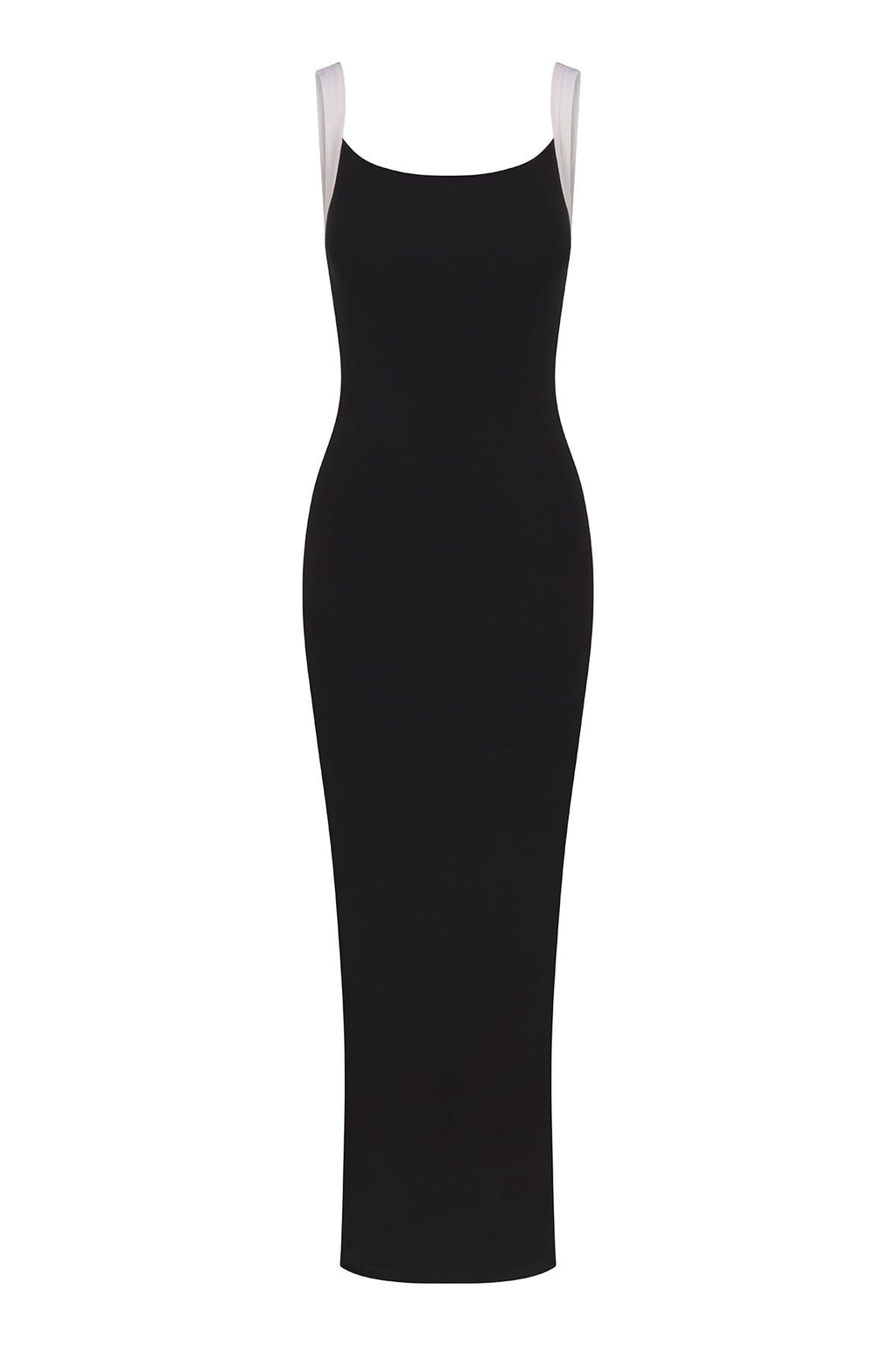 Square Neck Maxi Tank Dress In Black & White Contrast Strap Jersey