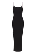 Square Neck Maxi Tank Dress In Black & White Contrast Strap Jersey