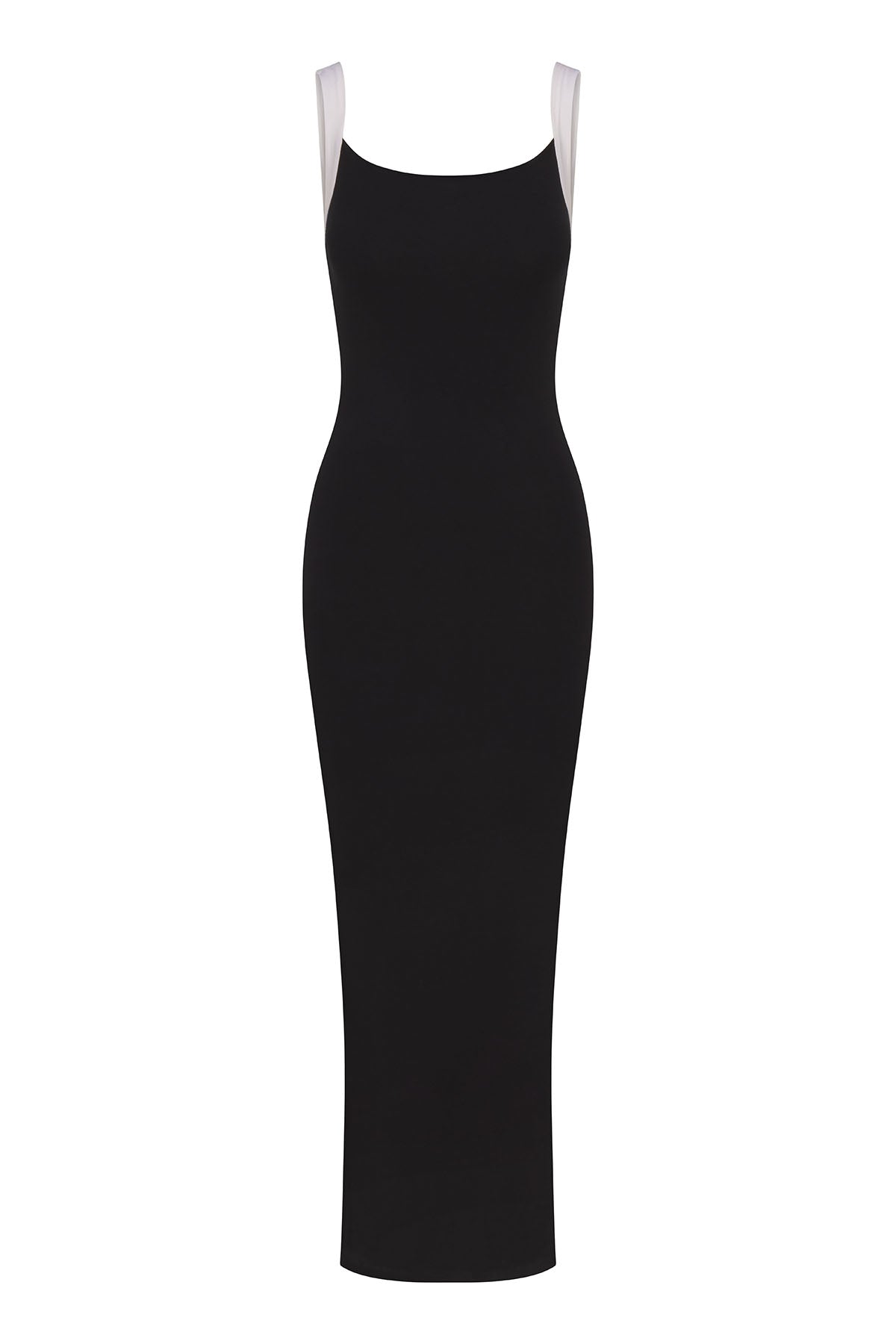 Square Neck Maxi Tank Dress In Black & White Contrast Strap Jersey