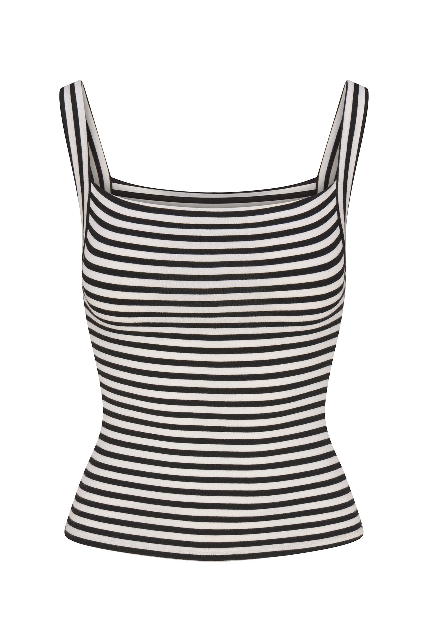 Square Neck Tank Top In Black & White Stripe Jersey
