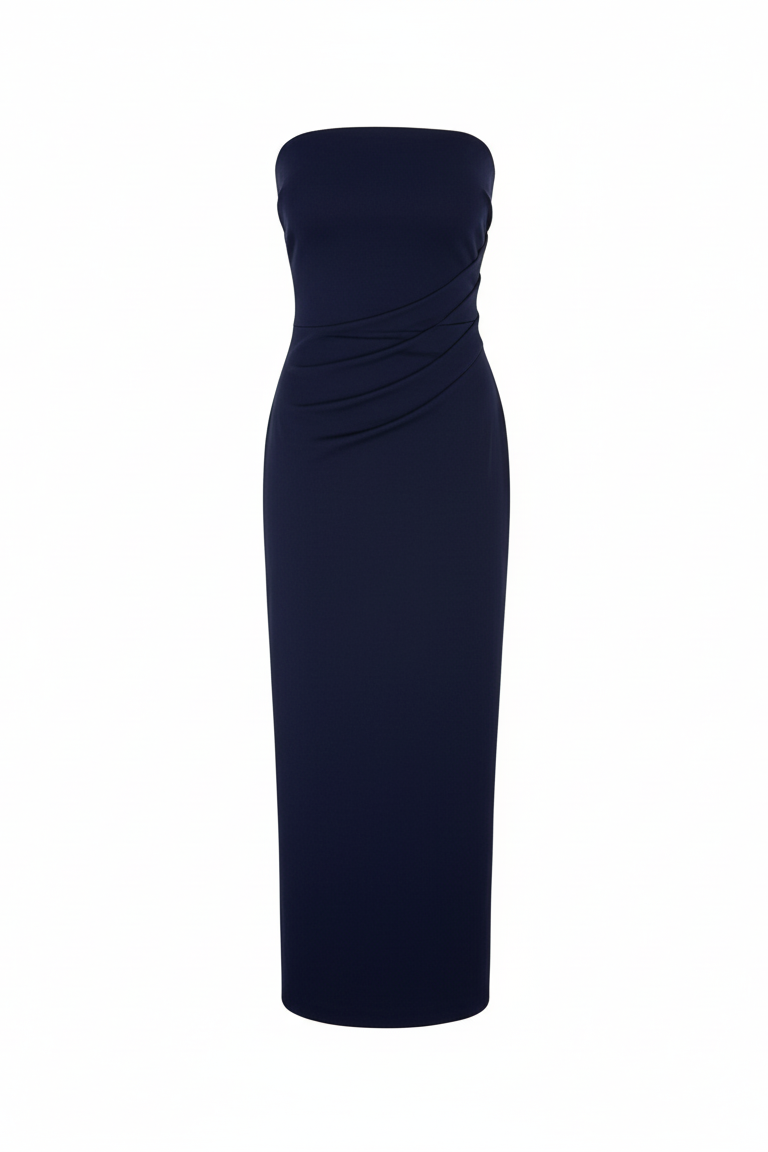 Strapless Nadege Draped Maxi Dress in Textured Stretch Linen